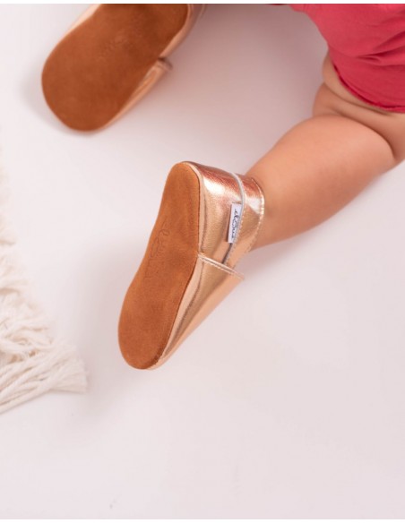 Soft Leather Baby Slipper - Pink Gold