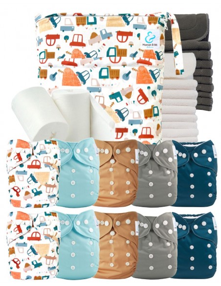 Pack complet couches lavables bambou inserts sac imperméable et voiles de protection