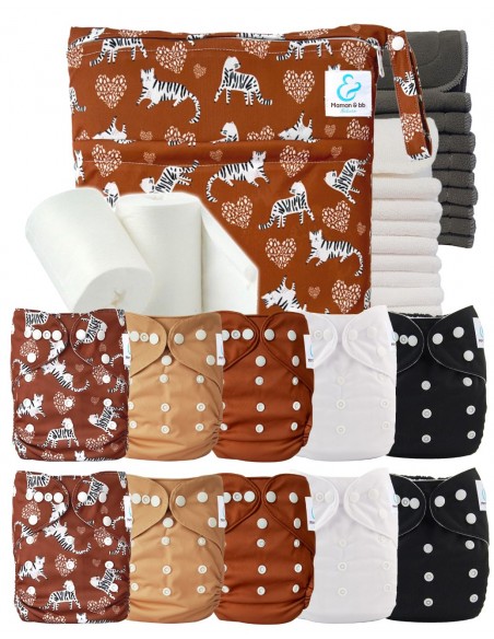 Pack complet couches lavables bambou inserts sac imperméable et voiles de protection