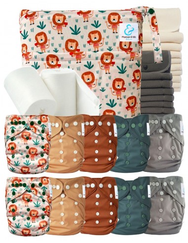 Pack complet couches lavables TE2 motif aaron le lion