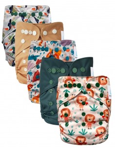 Lote de 5 pañales Evolutivo lavable con sus inserciones ultra absorbentes.