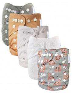 Lote de 5 pañales Evolutivo lavable con sus inserciones ultra absorbentes.