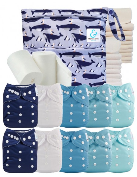 Premium complete pack of 10 washable layers, inserts, waterproof bag and protective sails