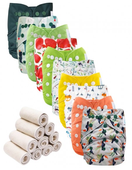 Lot de 10 de Couches lavables te1 évolutives et inserts tons roses