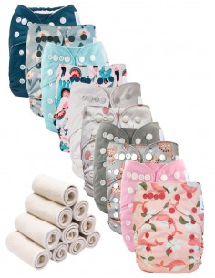 Lot de 10 de Couches lavables te1 évolutives et inserts tons roses
