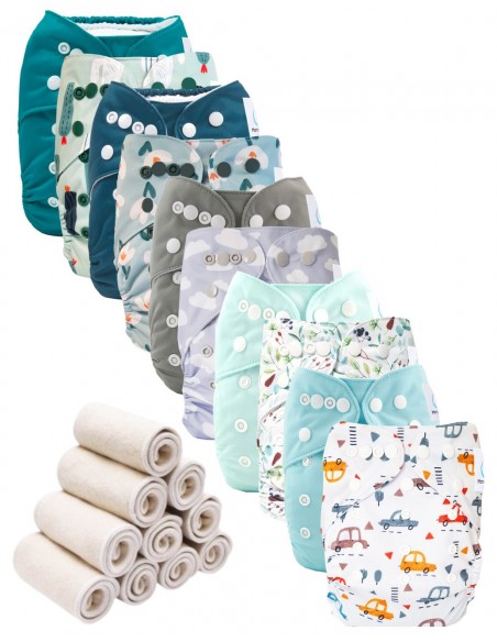 Lot de 10  Couches lavables te1 évolutives et inserts tons roses