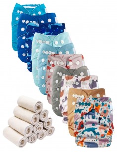 Lot de 10 Couches lavables te1 évolutives et inserts tons roses