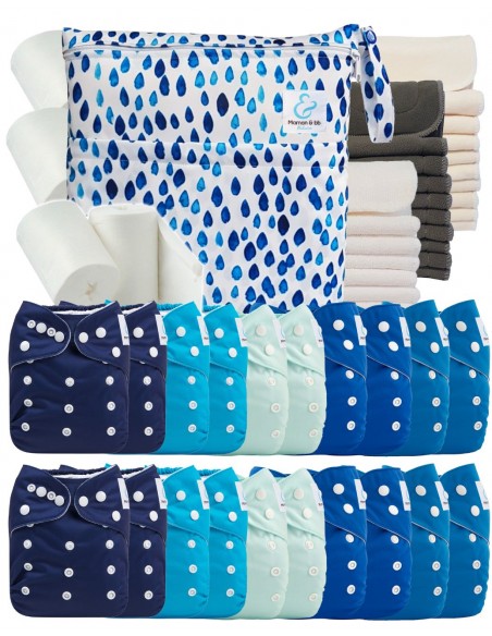 Mega pack 20 couches lavables TE1 + inserts + voiles de protection et son sac imperméable