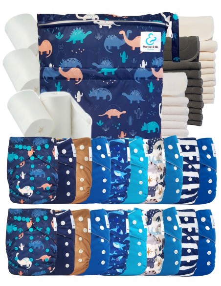 Mega pack 20 couches lavables + inserts + voiles de protection et son sac imperméable