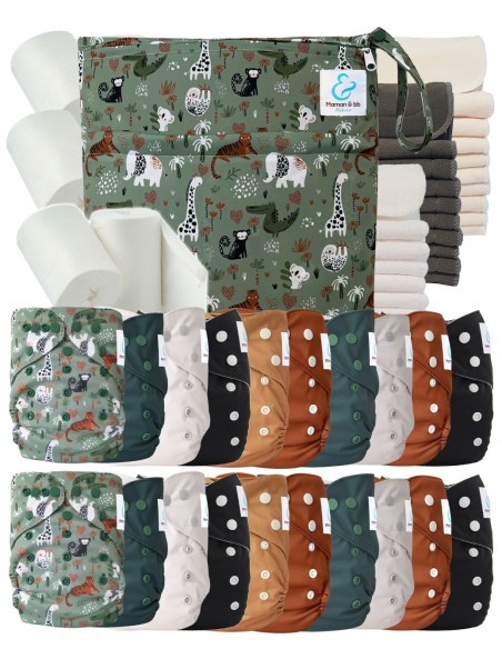 Mega pack 20 couches lavables + inserts + voiles de protection et son sac imperméable