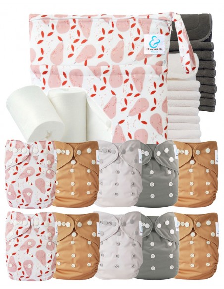 Pack complet couches lavables bambou inserts sac imperméable et voiles de protection