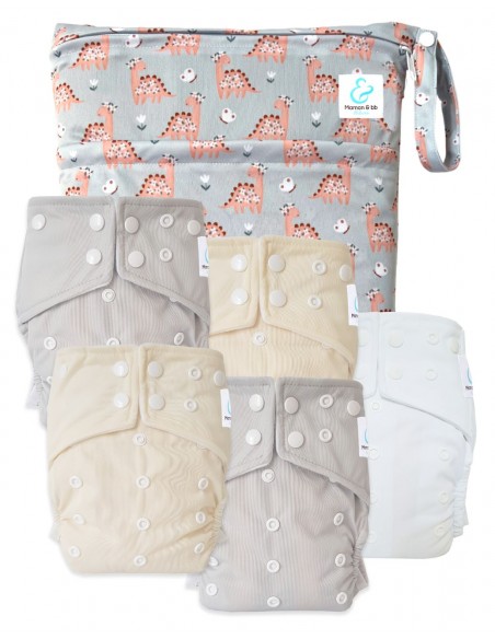 lot de 5 Couches lavables intégrales évolutives tout en un avec insert en bambou et double goussets