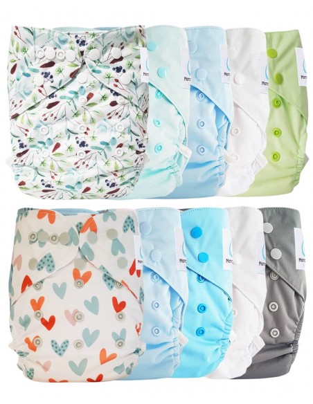 Lot 10 couches lavables tout en deux Te2 à doubles goussets