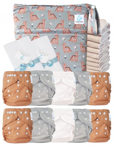Complete Pack Cover Diapers Certified Oeko Tex® + 10 Cotton Inserts + Waterproof Bag + Protective Sails