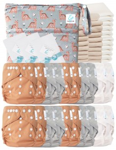 Paquete completo pañales Lavable TE2 certificado Oeko Tex® + 20 insertos de algodón + 10 inserciones de bambú + bolsa + velas pr