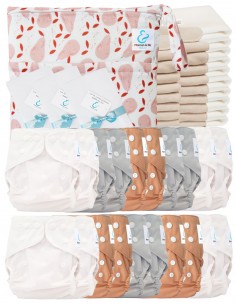Complete Pack Washable Layables Te3 Certified Oeko Tex® + 20 Cotton Inserts + 10 Bamboo Inserts + Bag + Protective Sails