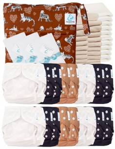 Complete Pack Washable Layables Te3 Certified Oeko Tex® + 20 Cotton Inserts + 10 Bamboo Inserts + Bag + Protective Sails