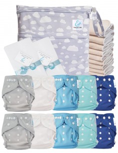 Complete Pack Washable Layers Te2 Certified Oeko Tex® + 10 Cotton Inserts + Waterproof Bag + Protective Sails