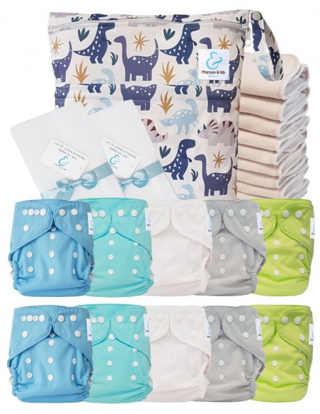 Vol pack windeln WASBARE TE2 GECERTIFICEERD OEKO TEX® + 10 Katoen Inserts + Waterdichte Tas + Beschermende Zeilen