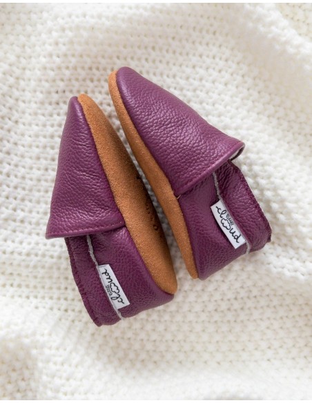 Weiche Leder-Baby-Slipper - Pflaume