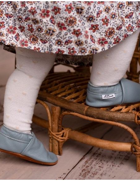 Zacht leer baby slipper - dromerig blauw