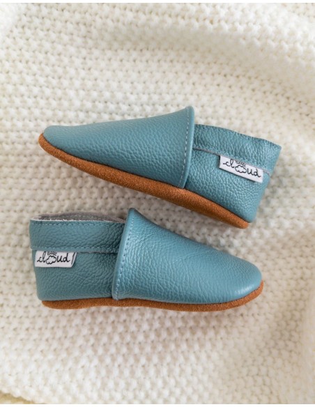 Weiche Leder-Baby-Slipper - Türkis