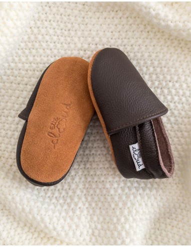 Chausson bébé en cuir souple - Brun