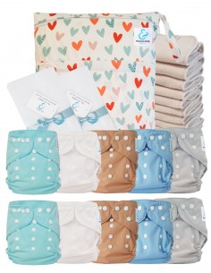 Vollpaket windeln Waschbare TE2-zertifizierte Oeko Tex® + 10 Baumwolleinsätze + Wasserdichte Tasche + Schutzsegeln