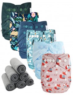Lot 6 Washable layers while two te2 with double gussets + 6 bamboo inserts