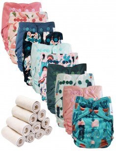Lot 10 Washable layers while two te2 with double gussets + 10 bamboo inserts