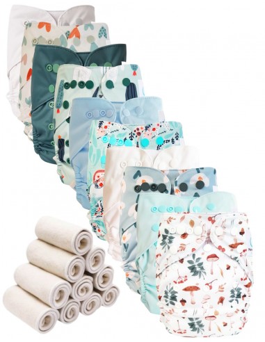 Lot 10 Washable layers while two te2 with double gussets + 10 bamboo inserts
