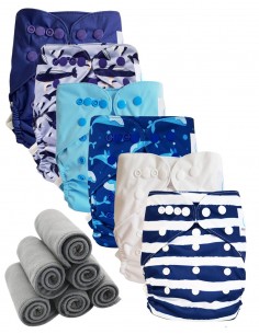 Lot 6 Cover diapers while two Cover diaper with double gussets + 6 bamboo inserts