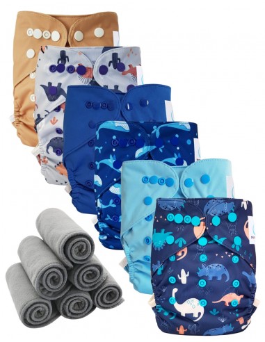 Lot 6 Cover diapers while two Cover diaper with double gussets + 6 bamboo inserts