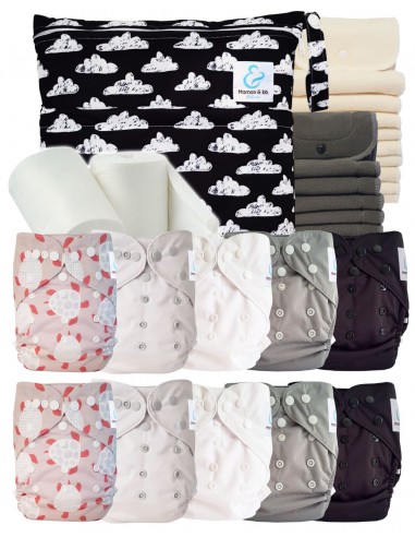 Complete Pack Layable Layables TE2 + 10 Bamboo Inserts + 10 Charcoal Inserts + Waterproof Bag + Protective Sails