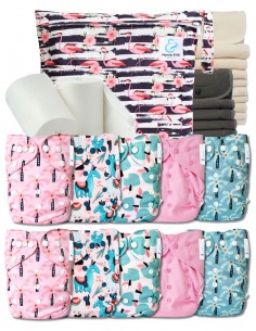 Pack complet couches lavables TE2 + 10 inserts bambou + 10 inserts charcoal + sac imperméable + voiles de protection