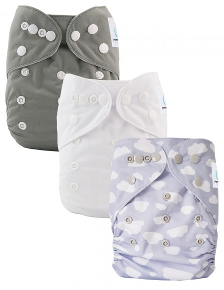 Lot de 3 couches lavables évolutives et leur insert en microfibre ultra absorbants