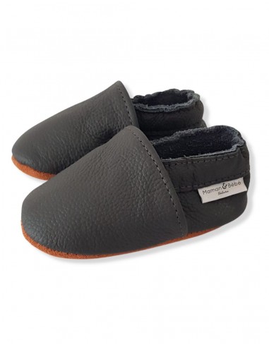 Zachte lederen baby slipper - leisteen