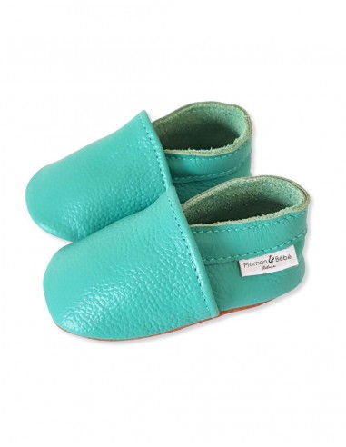 Chausson bébé en cuir souple - Eucalyptus
