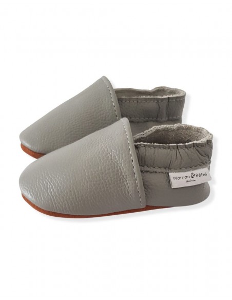 Zapatilla de bebé de cuero suave - Ratón gris