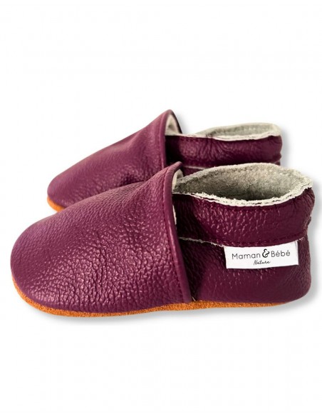 Weiche Leder-Baby-Slipper - Pflaume
