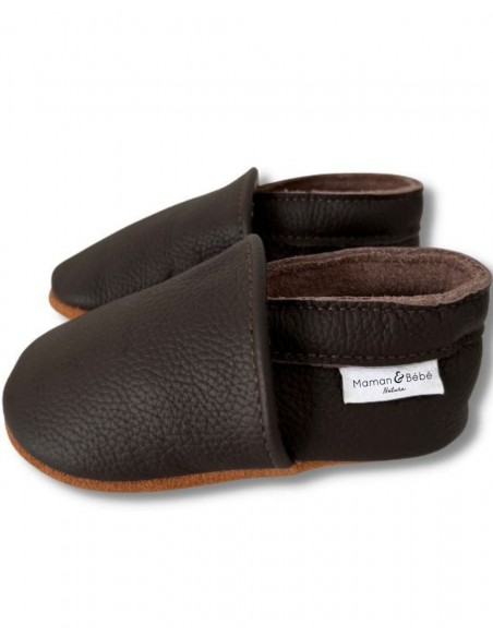 Chausson bébé en cuir souple - Brun