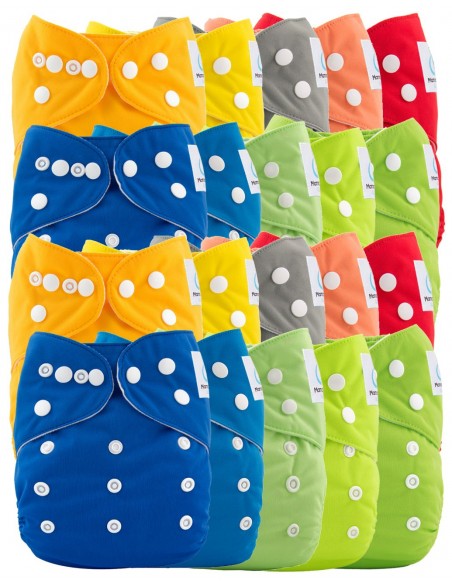 Lot de 20 couches lavables évolutives unies garçon + 20 inserts