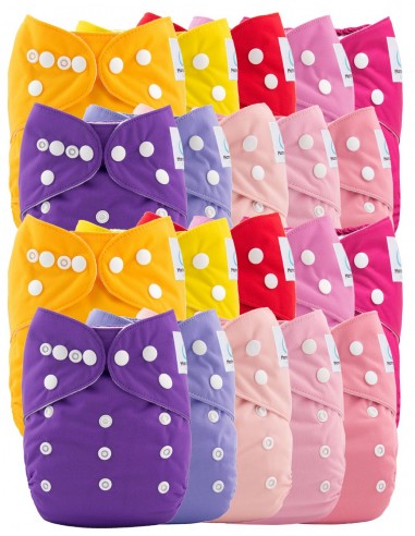 Lot de 20 couches lavables évolutives unies garçon + 20 inserts