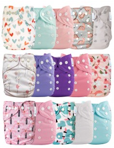 Lot of 15 layers Washable Evolutives + 15 inserts blue tones