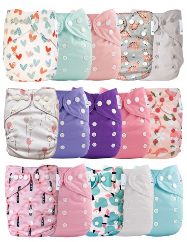 Lot of 15 layers Washable Evolutives + 15 inserts blue tones