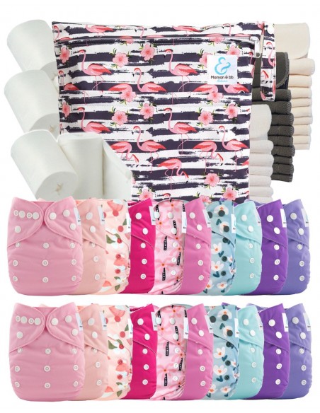 Mega pack 20 couches lavables + inserts + voiles de protection et son sac imperméable
