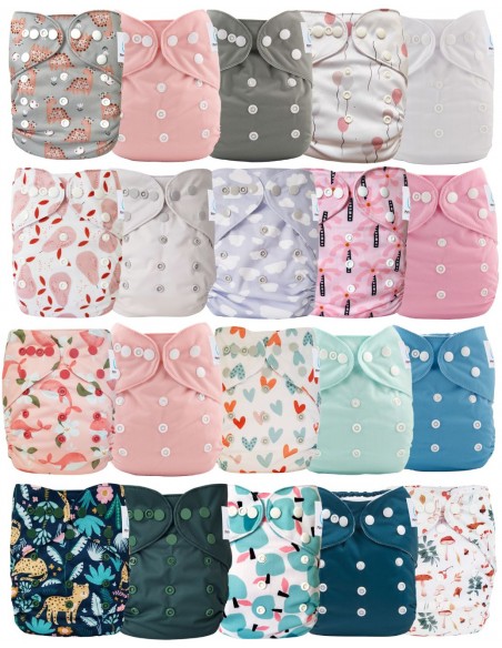 Lot de 20 couches lavables évolutives unies garçon + 20 inserts