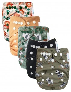 Lote de 5 pañales Evolutivo lavable con sus inserciones ultra absorbentes.