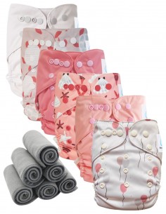 Lote 6 pañales Lavable los dos TE2 con vainas dobles + 6 inserciones de bambú