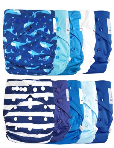 Lot 10 couches lavables tout en deux Te2 à doubles goussets